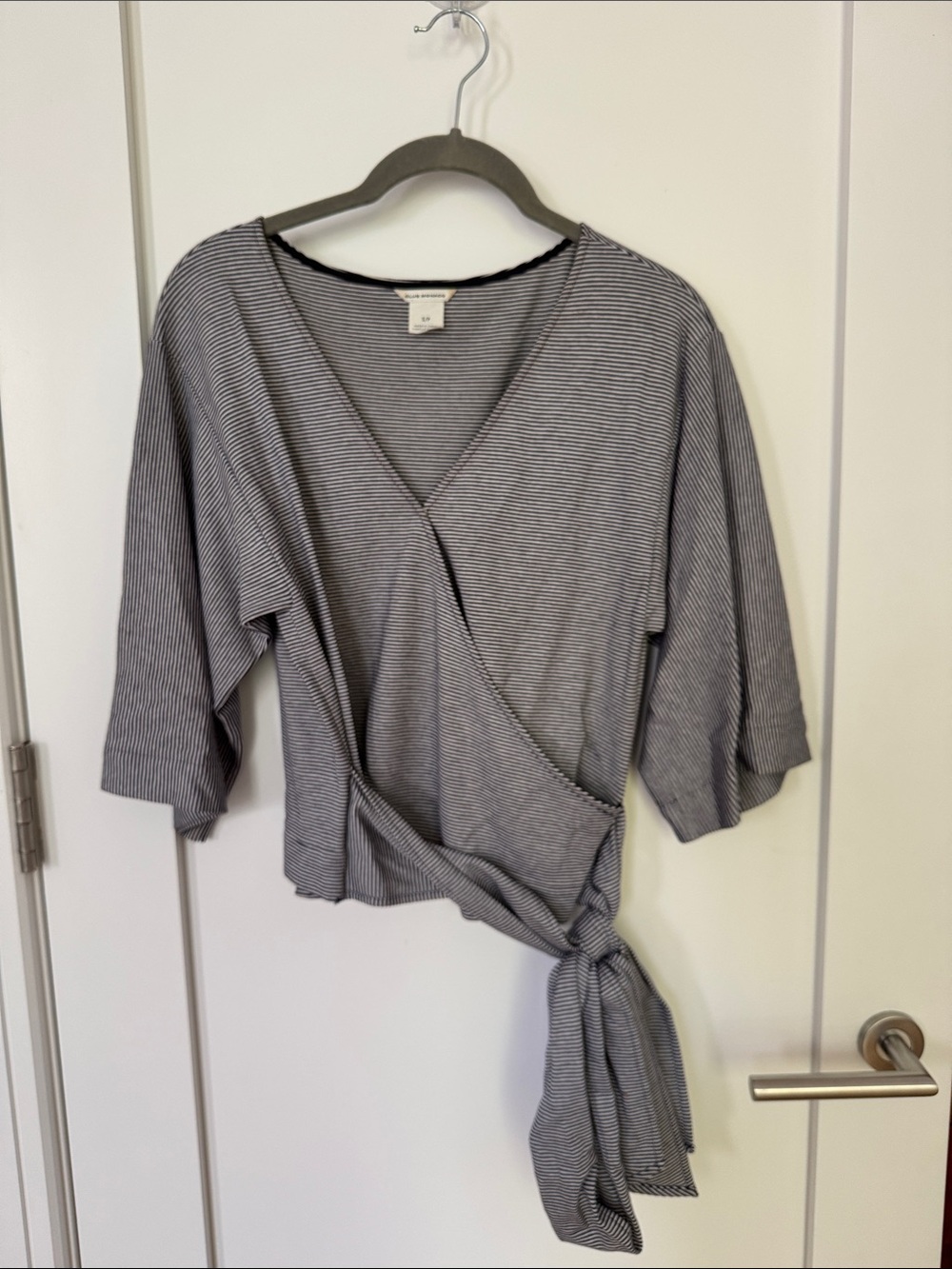 Club Monaco Gray Striped Wrap Tie Blouse